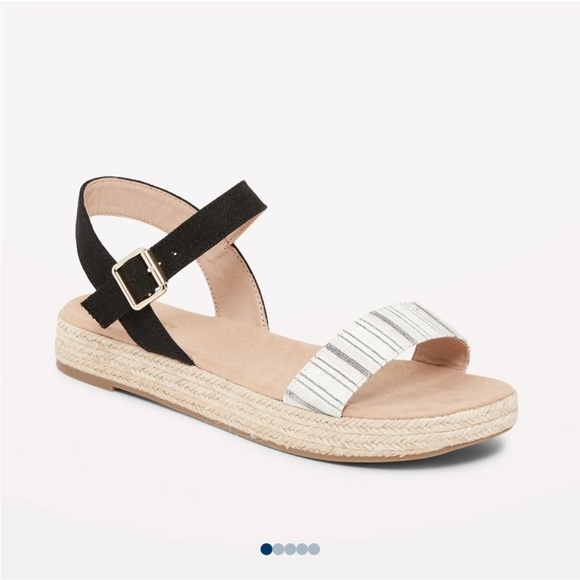 NWT OLD NAVY Linen-Blend Platform Sandals Color: O.n. New Black Stripe SIZE 8 - Picture 2 of 5